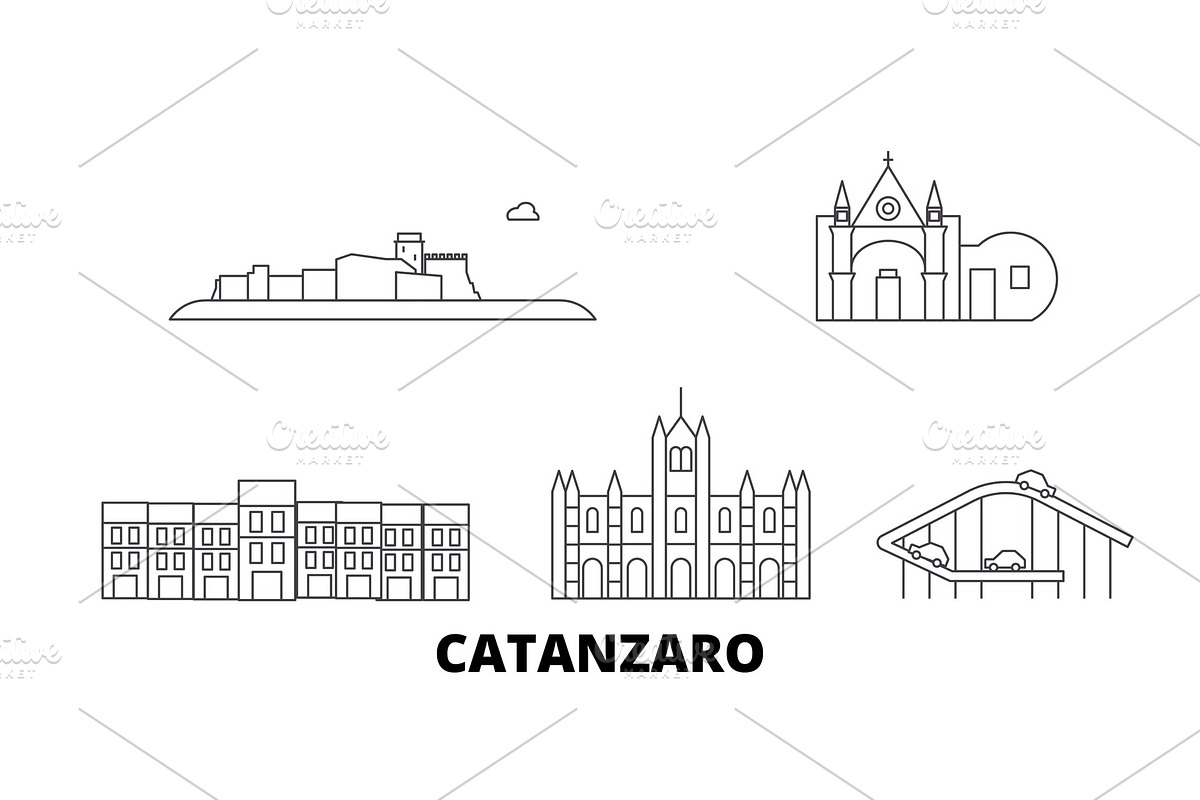 Italy, Catanzaro line travel skyline in Illustrations - product preview 8