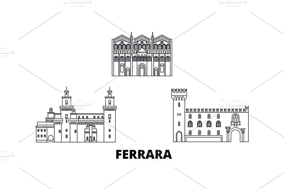 Italy, Ferrara line travel skyline in Illustrations - product preview 8