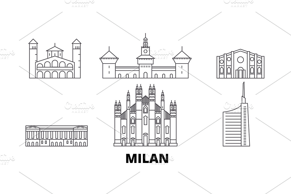Italy, Milan line travel skyline set in Illustrations - product preview 8