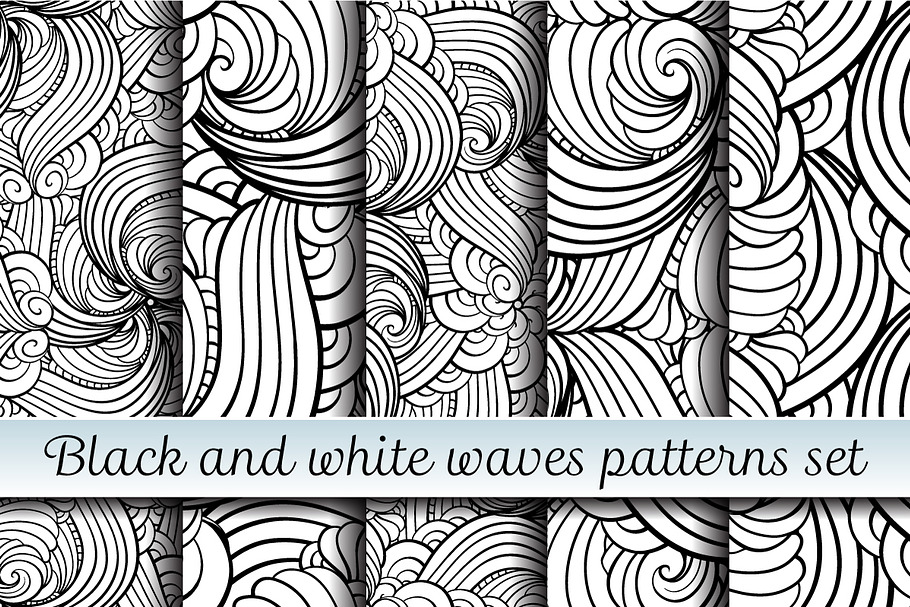Black and white waves patterns set in Patterns - product preview 8