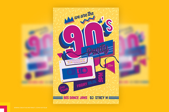 90s Party Flyer Template in Flyer Templates - product preview 3