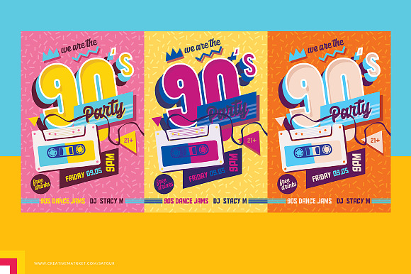 90s Party Flyer Template in Flyer Templates - product preview 4