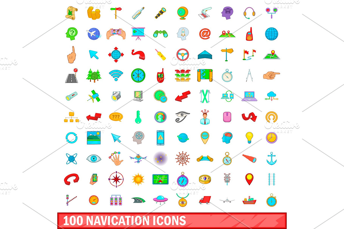 100 navigation icons set, cartoon in Objects - product preview 8