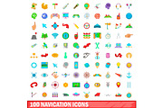 100 navigation icons set, cartoon
