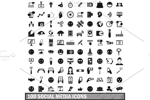 100 social media icons set in simple