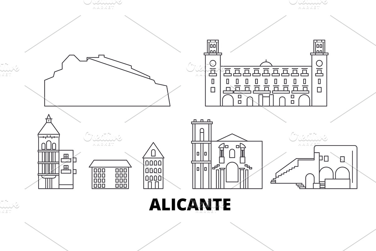 Spain, Alicante line travel skyline in Illustrations - product preview 8