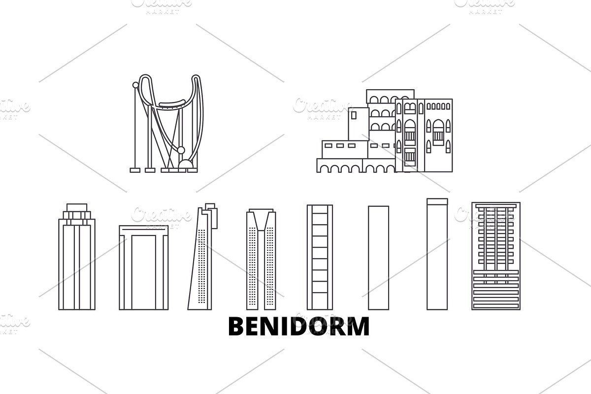 Spain, Benidorm line travel skyline in Illustrations - product preview 8