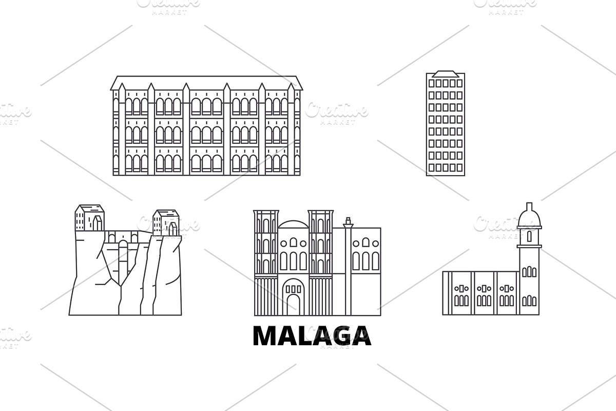 Spain, Malaga line travel skyline in Illustrations - product preview 8