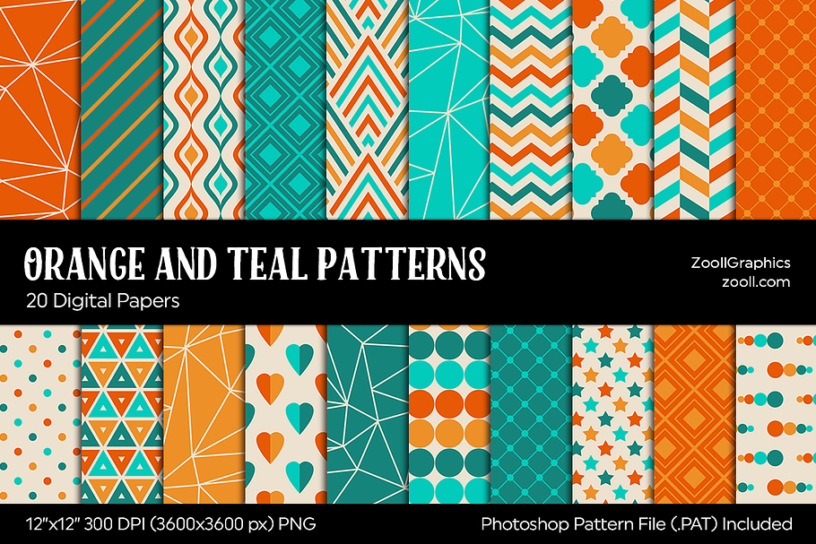 Orange And Teal Digital Papers in Patterns - product preview 8