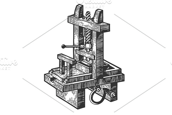 Vintage printing press sketch