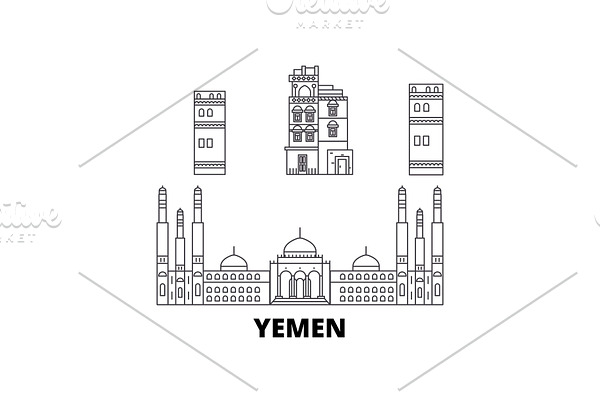 Yemen, Sanaa line travel skyline set