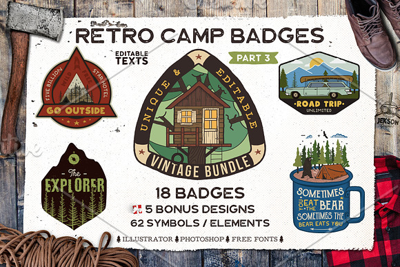 Retro Camp Badges / Patches. Part 3 in Logo Templates - product preview 9