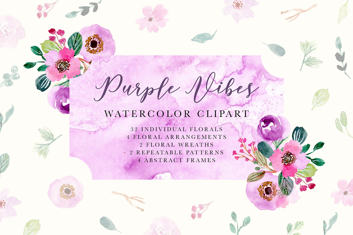 Purple Vibes - Watercolor Clipart in Illustrations - product preview 8