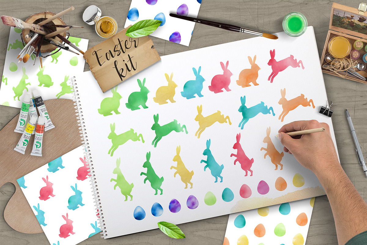 Watercolor Vector Easter Design Kit in Illustrations - product preview 8