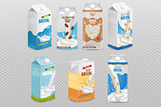 Milk boxes collection vector mockup