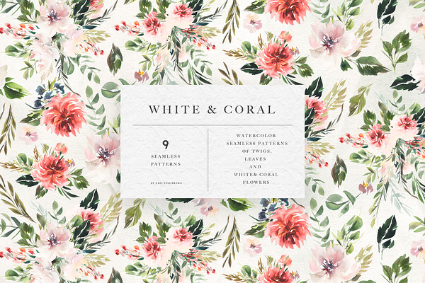 Watercolor White & Coral Patterns