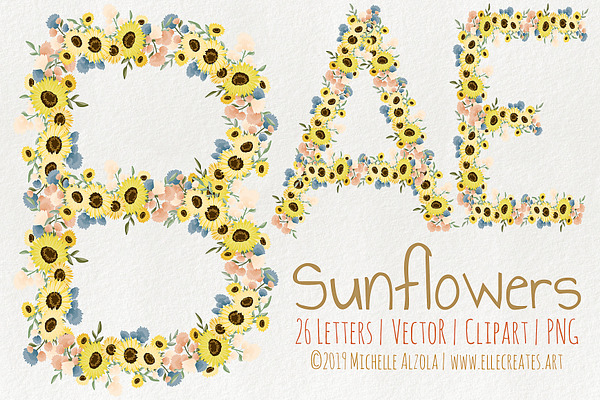 Sunflowers LETTERS Vector & Clipart