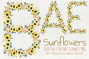 Sunflowers LETTERS Vector & Clipart