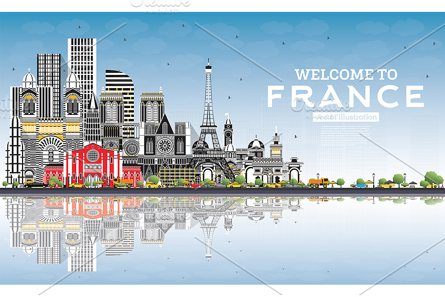 Welcome to France Skyline with Gray in Illustrations - product preview 8