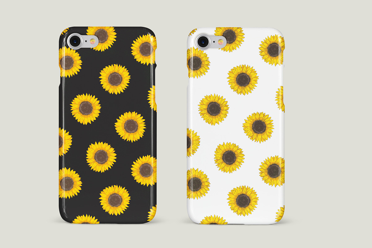 Sunflower set and seamless in Illustrations - product preview 8