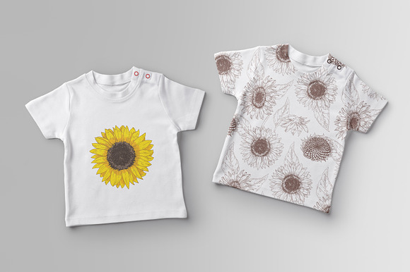 Sunflower set and seamless in Illustrations - product preview 2