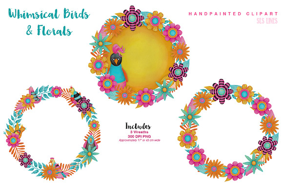 Colorful Whimsical Birds & Flowers in Illustrations - product preview 2