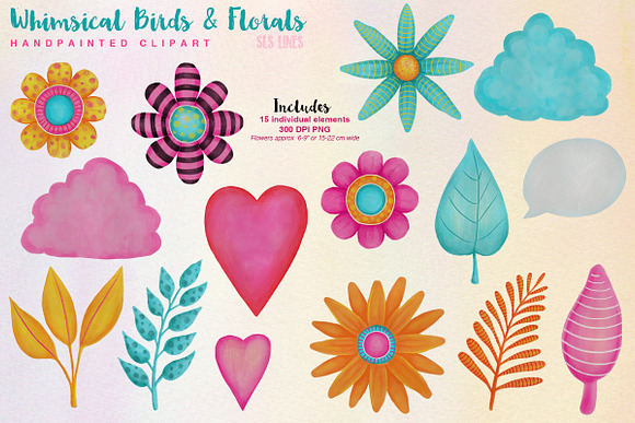 Colorful Whimsical Birds & Flowers in Illustrations - product preview 3