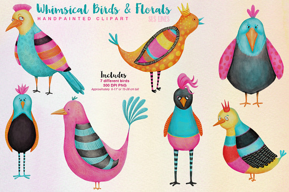 Colorful Whimsical Birds & Flowers in Illustrations - product preview 4