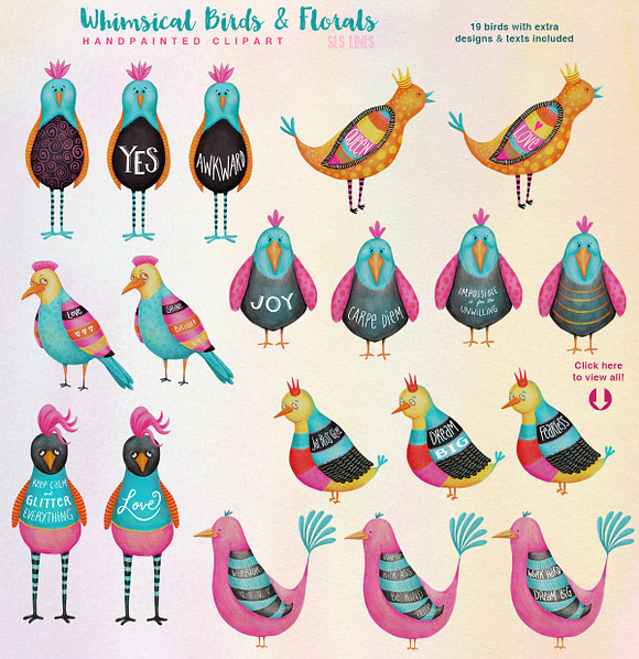 Colorful Whimsical Birds & Flowers in Illustrations - product preview 5