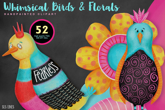 Colorful Whimsical Birds & Flowers in Illustrations - product preview 7