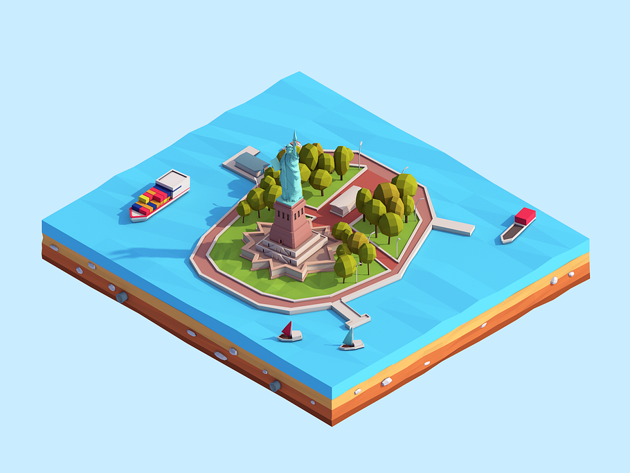 Cartoon Low Poly USA Landmarks Pack in Architecture - product preview 1