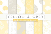 Yellow & Grey Leave Digital Papers