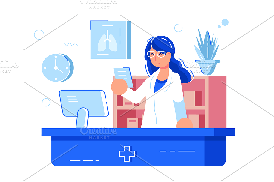 Woman pharmacist reading recipe in Illustrations - product preview 8