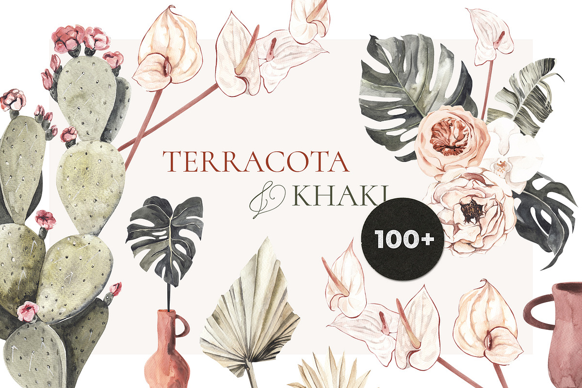 TERRACOTA & KHAKI boho tropical set in Illustrations - product preview 8