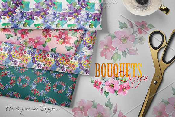 Bright Bouquets Watercolor png in Illustrations - product preview 2