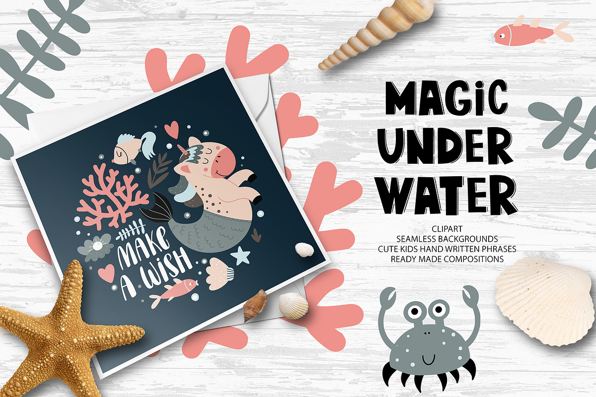 Mermaid-unicorn clipart and patterns in Illustrations - product preview 8