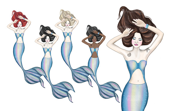 Mermaid clipart collection in Illustrations - product preview 1