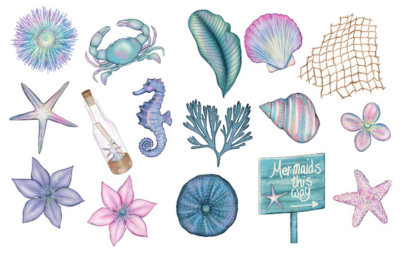 Mermaid clipart collection in Illustrations - product preview 3