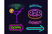Cocktails Bar and Donut Set Vector