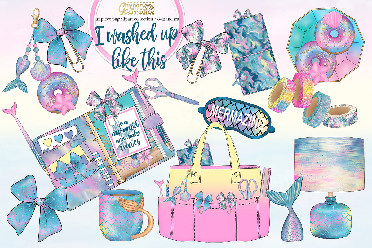 Mermaid planner clipart in Illustrations - product preview 8