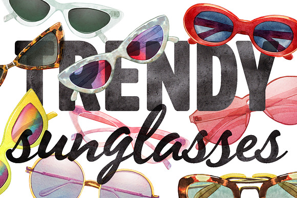 Trendy watercolor sunglasses in Illustrations - product preview 6