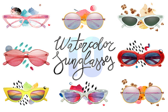 Trendy watercolor sunglasses in Illustrations - product preview 7