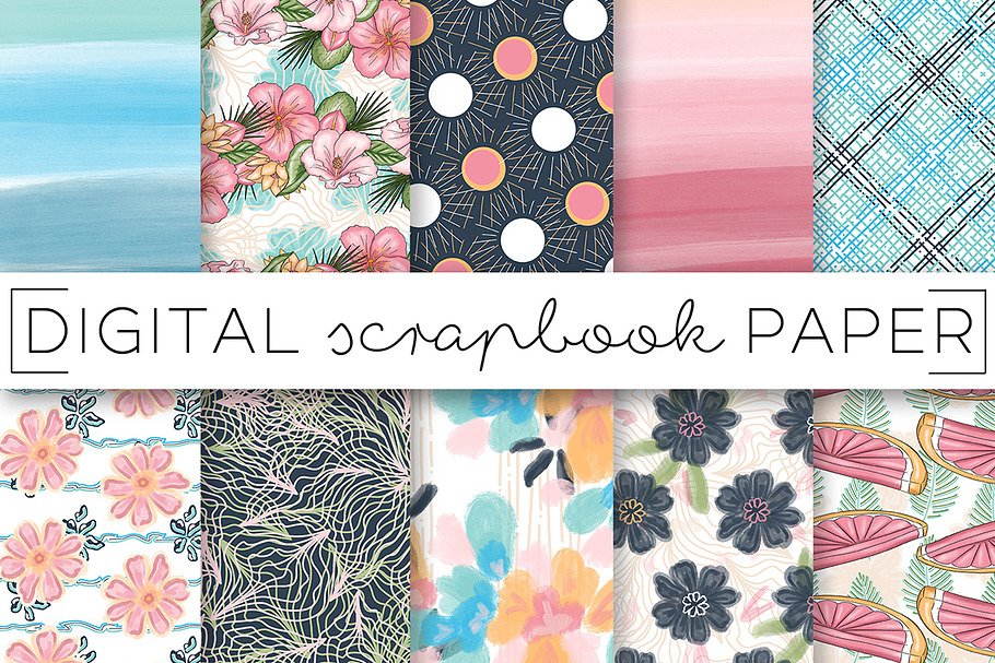 Teal Pink Floral Abstract Papers