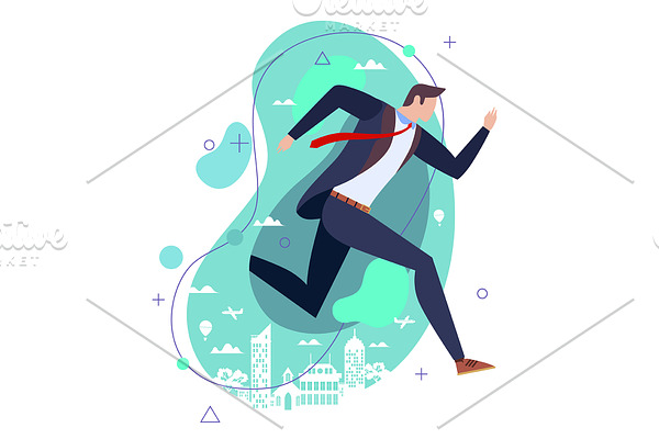Businessman in a suit running