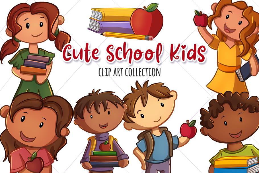 Cute School Kids Clip Art in Illustrations - product preview 8