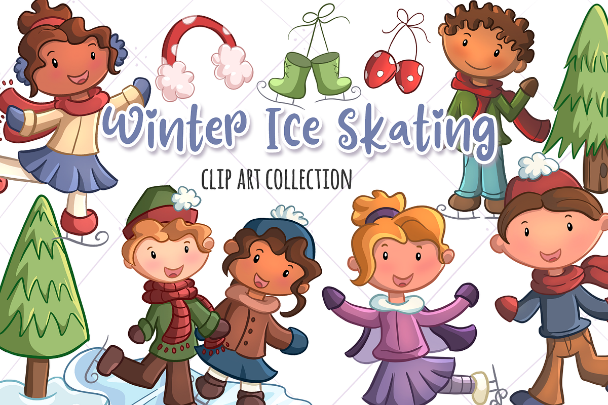 Ice Skating Winter Clip Art in Illustrations - product preview 8