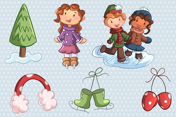 Ice Skating Winter Clip Art in Illustrations - product preview 1