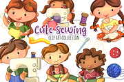 Cute Kids Sewing Clip Art