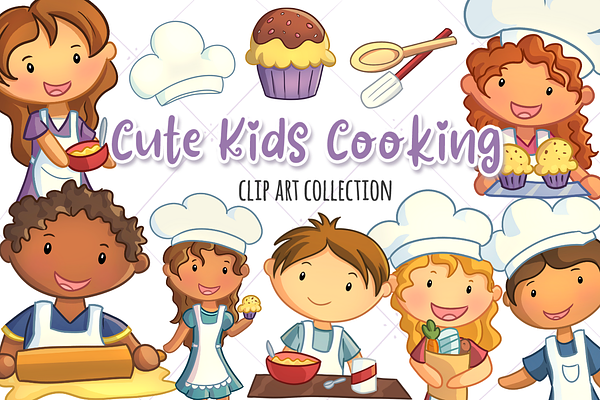 Cute Kids Cooking Clip Art Set