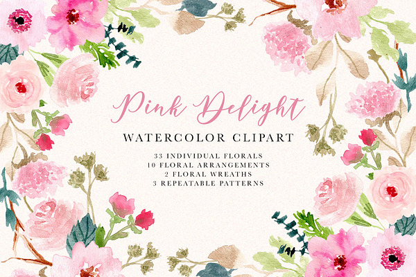 Pink Delight - Watercolor Clipart